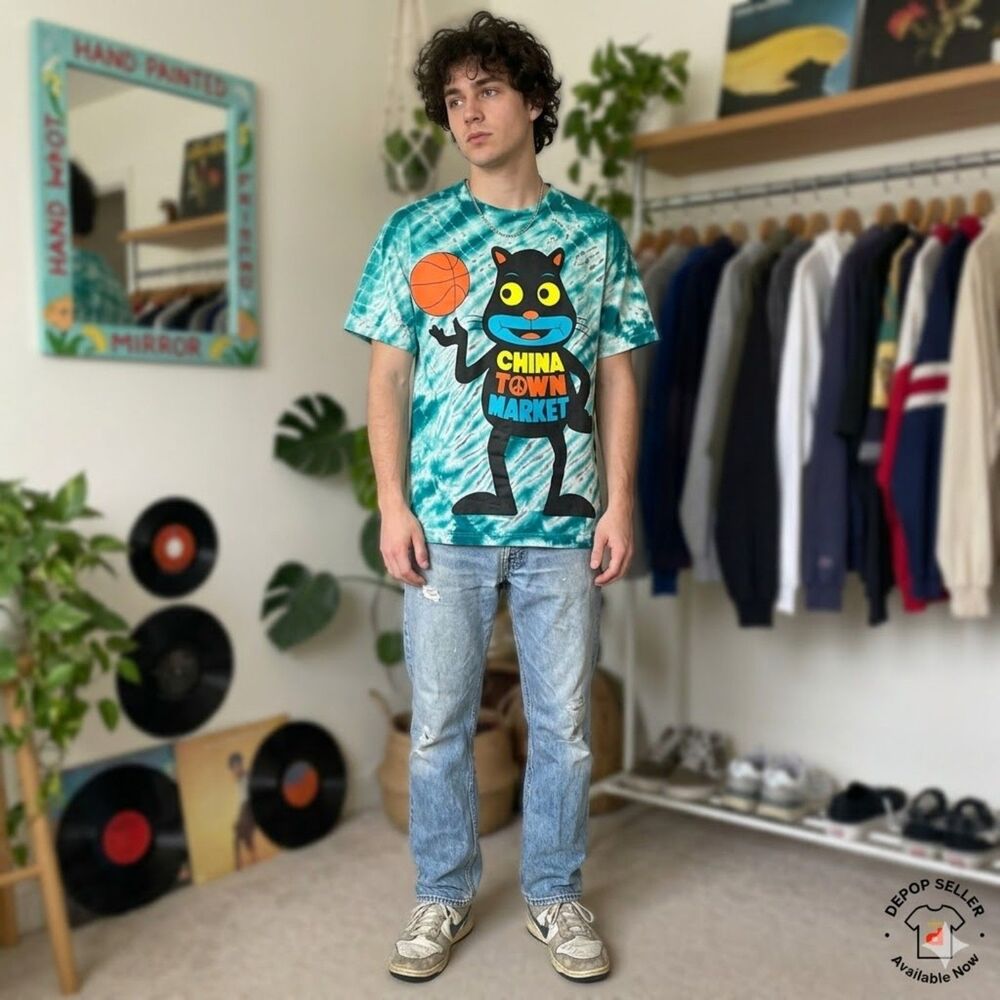 Chinatown Market Green Tie Dye Basketball T Shirt Tee Top   Mens Size Medium